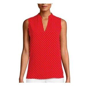 Anne Klein Polka Dot Split Neck Sleeveless top shirt